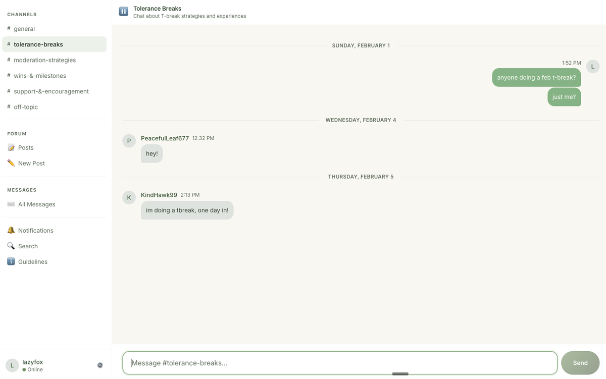 Community chat with sidebar showing channels and events